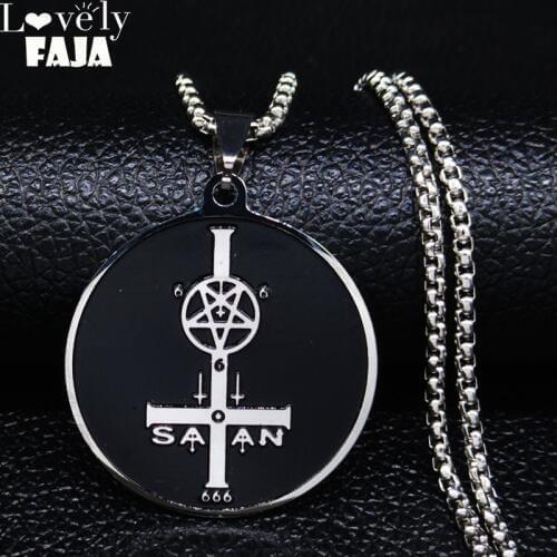 2021 Satan Inverted Cross Pentagram Black Enamel Stainless Steel Necklaces for Men/Women Jewelry cadenas para hombre N3208S03