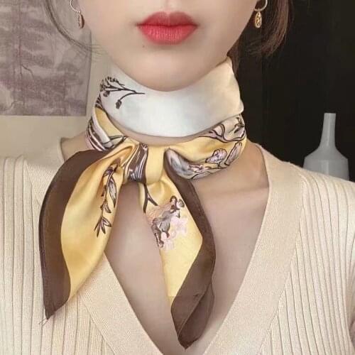 2021 Spring Luxury Brand Silk Scarf Square Women Shawls And Wraps Fashion Office Small Hair Neck Hijabs Foulard Scarves 70*70cm