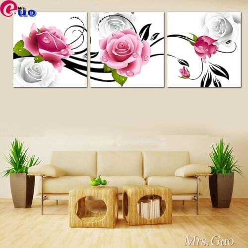 3 Pcs/Set Diamond Painting Full Square/Round Pink Flower Modern The Family Decor Diamond Embroidery Wall Art Picture Triptych