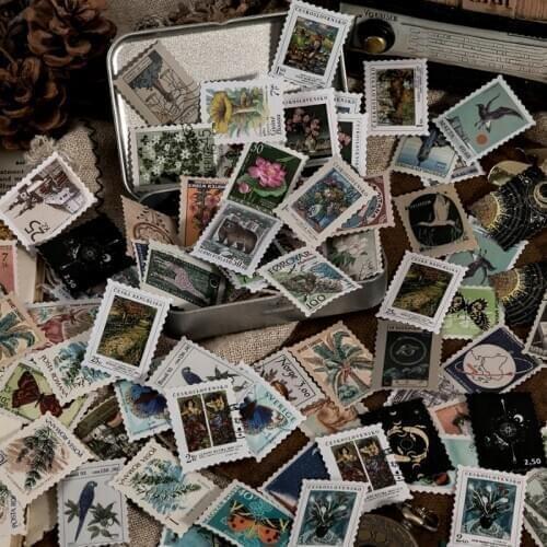 46Pcs/Bag Vintage Plant Star Moon Stamp Sticker Package DIY Diary Journal Decoration Sticker Album Scrapbooking