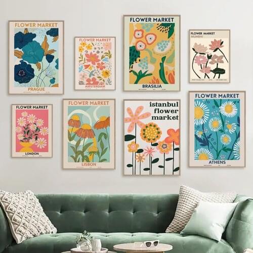 Abstract Flower Market Lotus Daisy Peony Wall Art Canvas Painting Nordic Posters And Prints Wall Pictures For Living Room Decor