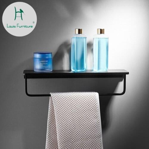 Louis Fashion Nordic Space Aluminum Towel Rack Thickening Perforation Bathroom Black Shelf Hotel Shower Room Wall Hanging