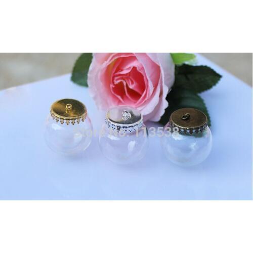 Free shipping!!! 30 Set 20 12mm opening glass globe vials necklace pendant, glass bottles, come with bronze cap, necklace chain