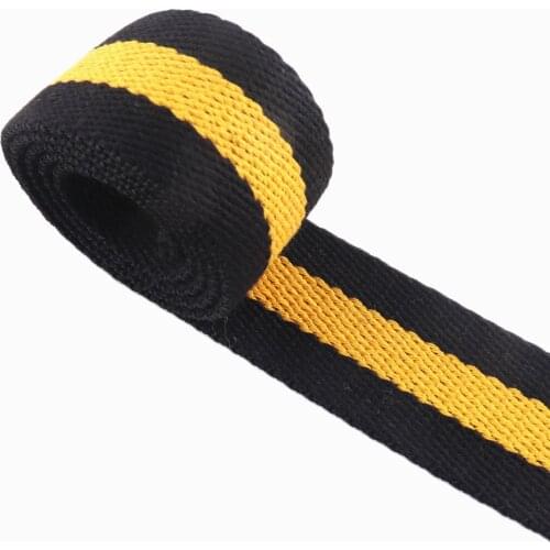 Polyester yellow black stripe webbing key fob heavy weight cotton soft 1.5" webbing handbag strap fabric belt Nylon dog collar