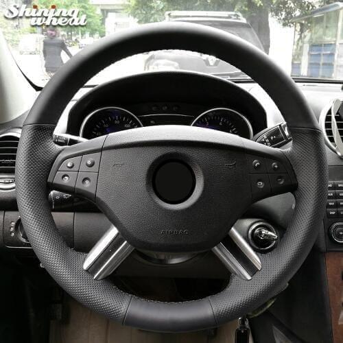 BANNIS Black Leather Steering Wheel Cover for Mercedes Benz M-Class ML350 ML500 2005 2006 GL-Class GL450 2006-2009