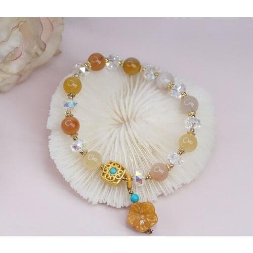 Ethnic Flower Natural Jade Crystal Beaded Strand Bracelets for Women Girls Fashion Jewelry Accessories Gifts for Friend YBR489