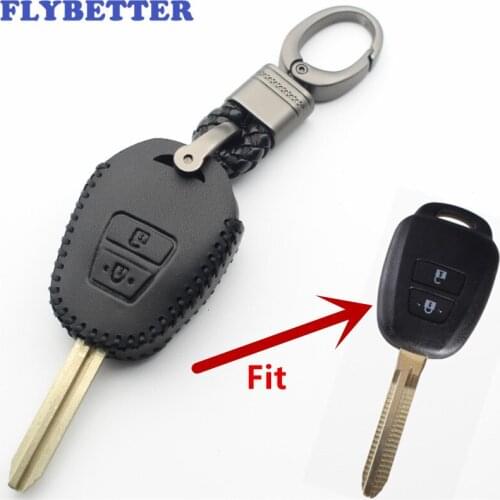 FLYBETTER Genuine Leather 2Button Remote Key Fob Protector Case Cover For Toyota Innova/Fortuner/Vios/Wish/Prado L416