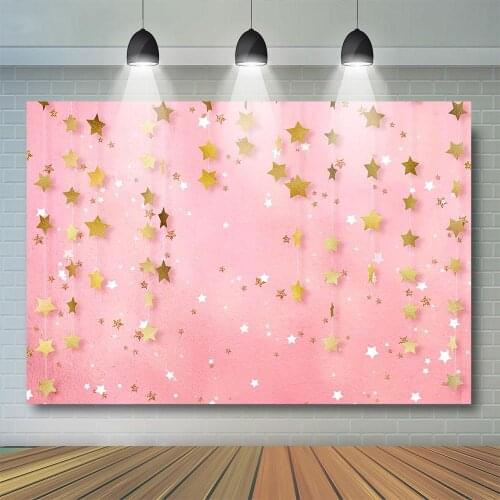 Wedding Party Photography Backdrop Desk Gold Stars Backdrop Night Sky Scenes Pink Theme Party Background Photobooth
