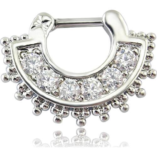 Stainless Steel Pictures Of Septum Piercings Man Septum Piercing Fan Shaped 6 Zircon Fan Shaped Free Septum Rings