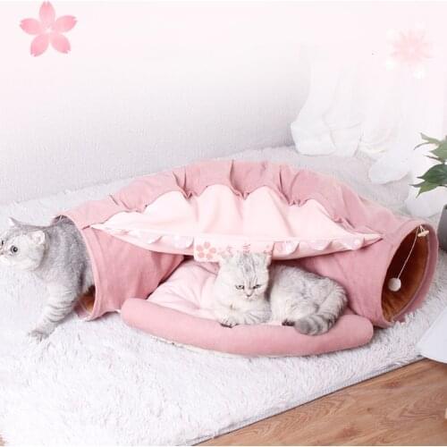Pet Cat Tunnel Bed Interactive Play Toy for Ferrets Rabbit Collapsible Play Tube with Ball Indoor Kitten Pet Exercising Tunnel