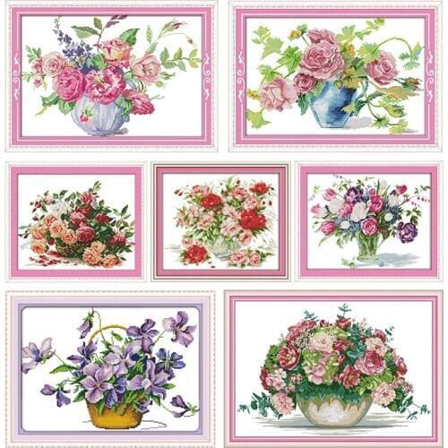 Joy Sunday Cross Stitch Kits A Basket of Roses Stamped Embroidery 11CT 14CT Printed Handmade Needlework Counted Decor Home Gifts