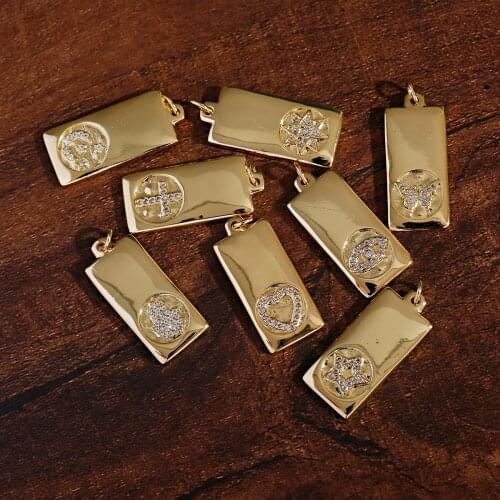 Classic Charm Alloy Gold Color Butterfly Heart Star Moon Cross Palm Shape Rectangular Necklace Pendant