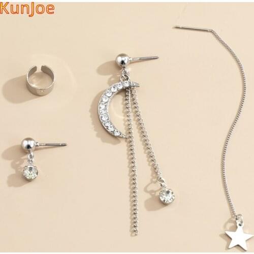 KunJoe New Crystal Star Moon Hoop Earrings for Women Fashion Hip Hop Metal Hanging Earrings Female Jewelry Accessories Gifts