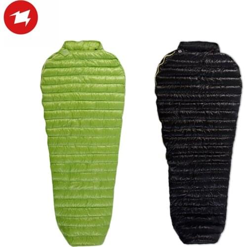 AEGISMAX MINI Long Green/Black Outdoor Camping Ultralight 95% White Goose Down Mummy Style Capless Sleeping Bag 800FP 200x86cm