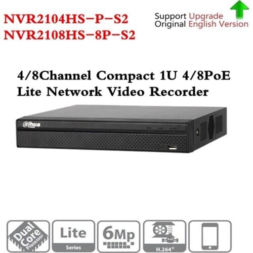 Original Dahua NVR2104HS-P-S2 NVR2108HS-8P-S2 4/8 CH POE NVR 1U PoE Network Video Recorder Full HD 6MP Recording For IP Camera