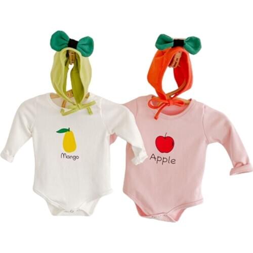 2020 Autumn New Girls Baby Bodysuits Newborn Boys Clothes Long Sleeve Infant Cute Fruit Print Baby Bodysuit +Hat Twins Clothing