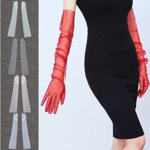 Transparent Vintage Sunscreen Sexy Wedding Bride Gloves Women Driving Gloves Ultra Thin Dress Sheer Tulle 70cm Long Glove