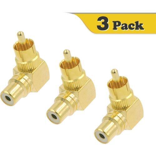 LBSC 3-PACK RCA Male to Female 90 Degree Right Angle Adapter