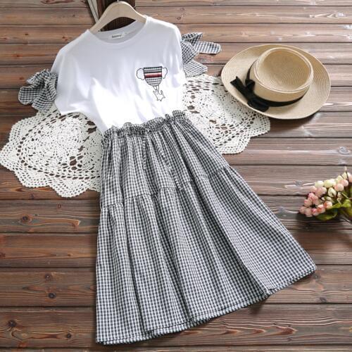 Mori girl cute plaid dress new summer fashion korea style O-Neck short sleeve vintage sweet dress