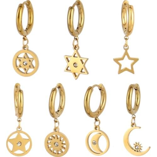 Punk Hoop Earrings for Women Stainless Steel Earrings Star Charm Earrings Moon Earrings Geometric Earring Jewelry Earrings Gifts
