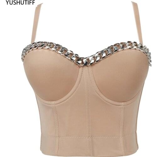 Crop Top To Wear Out Silver-Plated Chain Corset Top Nightclub Sexy Tops Women Bra Push Up Bustier Female Tops Mujer DB1053