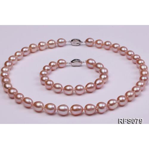 Unique Pearls jewellery Stone Real Pearl Jewellery Set 9-10mm Purple Rice Freshwater Pearl Necklace Bracelet Earring
