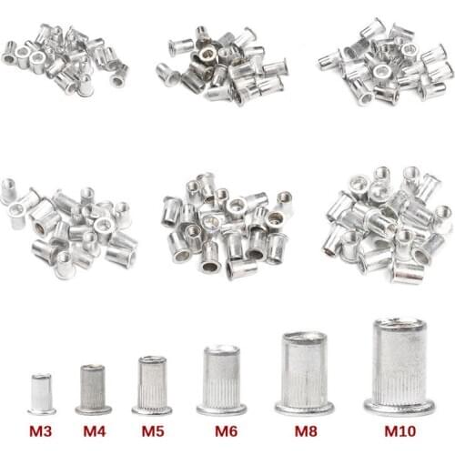 200PCS Assorted Rivet Nut Aluminum Alloy Flat Head Threaded Rivet Insert Nutsert Cap Rivet Nut M3 M4 M5 M6 M8 M10