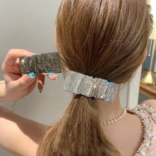Clip headdress hairpin side summer side clip fold crystal hairpin back of head full drill BB clip banger forehead