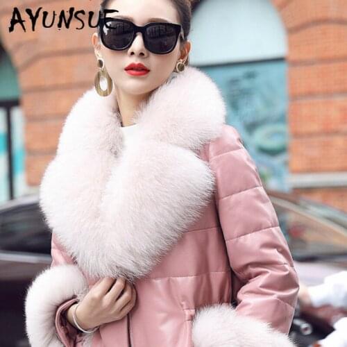Real Leather Jacket Genuine Sheepskin Coat Duck Down Coat Women Clothes 2020 Fox Fur Collar Winter Coat Women MF7209 YY2274