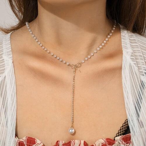 Bohemian Womens Bow Pearl Pendant Necklace Charming Elegant Girl Choker Necklace Gifts Fashion Party Clavicle Chain Jewelry