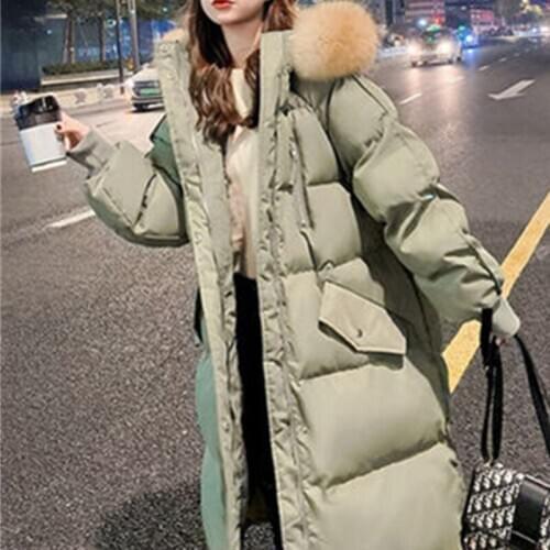 2021 Winter Womens Coat Down Jacket Thicken Long Hooded Padded Coats Female Oversize Loose Wadded Warm Down Cotton Parka Green