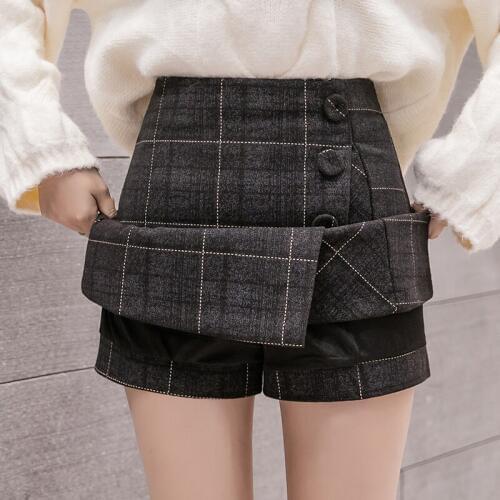Winter Woolen Skirt Women Autumn Hight Waist Mini Plaid Skirts Female Warm Wool Boots Skirt Checked Faldas Plus Size Jupe Femme