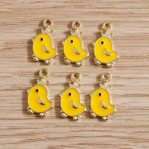 10pcs 10*16mm Enamel Crown Chick Charms for Jewelry Making Cartoon Animal Charms Pendants Necklaces Earrings DIY Accessories