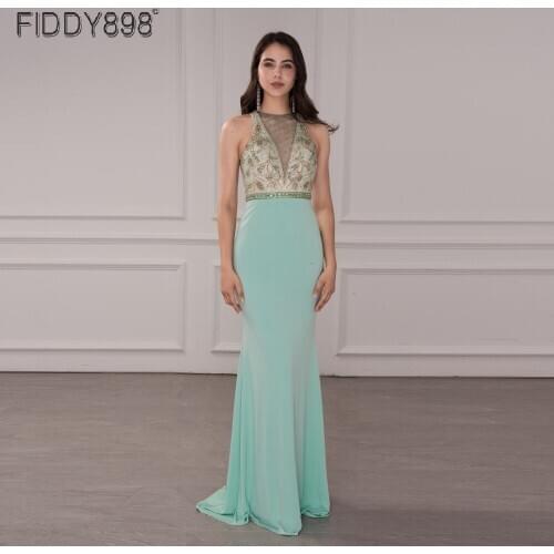 2020 New Prom Gown For Women Crystal Beaded Top Sexy Back Long Gown Party Robe Woman Vestidos De Fiesta