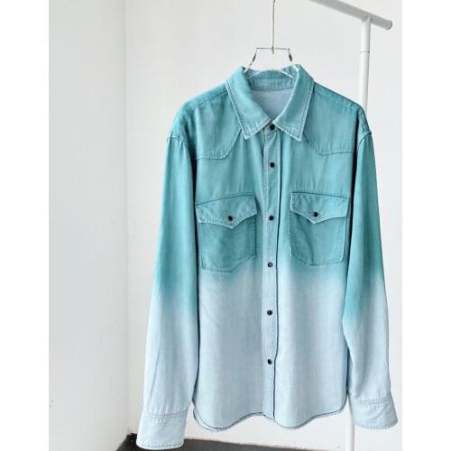 2021 SS Oversized gradient dyed women blouse front button long sleeve Soft thin Denim Shirts