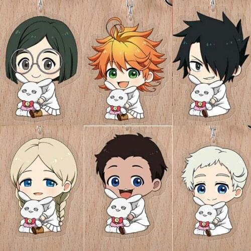 5pcs The Promised Neverland Norman Emma Don Nat Ray Cartoon Figure Pendant Acrylic toy KeyChain bags Car Key Ring KeyHolder gift