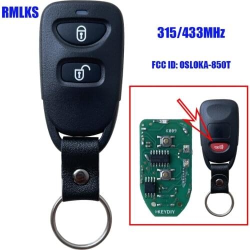 Car Remote Control Key Fob Transmitter 433MHz for Hyundai Tucson Santa Fe 2005-2009 3 Buttons 315Mhz FCC ID: OSLOKA-850T