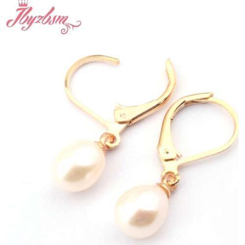 7x8-8-9mm Oval Bead Genuine Freshwater Pearl Natural Stone Beads Silver Plated Dangle Hook Jewelry Earrings 1 Pair Free Shipping