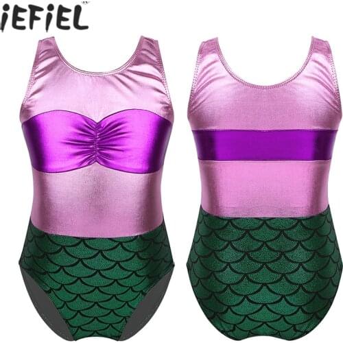 Kids Girls Gymnastics Leotards Professional Ballet Tutu Tank Leotard Ballet Dance Dress Jumpsuit Mermaid Scales Printed Leotard