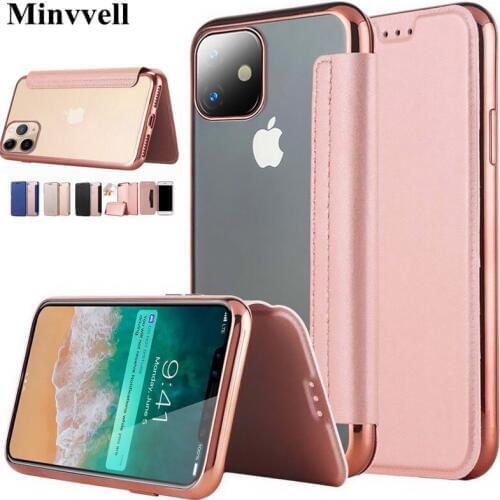 For iPhone SE 2020 11Pro MAX Fashion Electroplate Book Flip Case For iPhone 11 Pro Max 2019 11pro Card Slots Stand Clear Cover