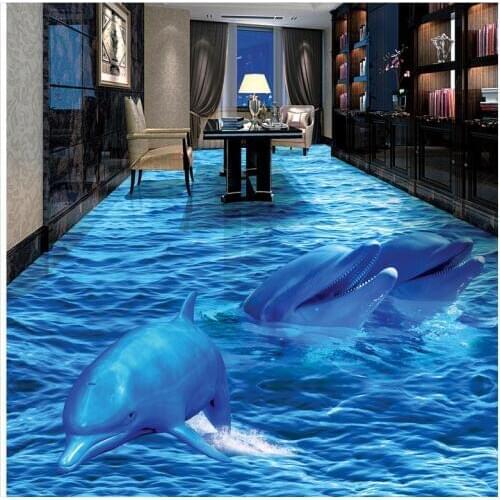 Custom Floor 3D Wallpaper Modern Art Self-adhesive PVC Wallpaper 3D Floor Dolphin Sea World Bathroom Living Room Floor Painting