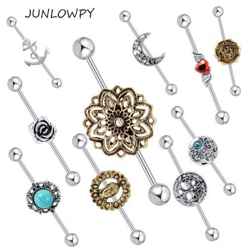 JUNLOWPY 14G Screw Surgical Stainless Industrial Barbell Ear Helix Piercing Cartilage Body Jewelry Bars Tragus Earrings 2pcs