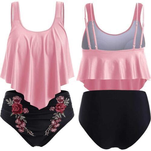 #Z40 Fashion Floral Print Bottom Bikini Set Women Swimwear Push Up Bikini 2020 Padded Plus Size Swimsuit Overlay Print Biquini