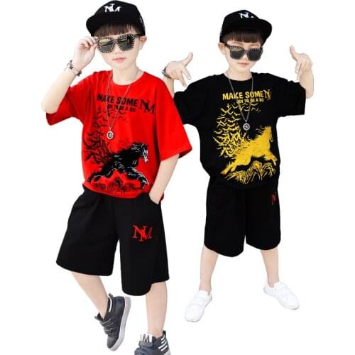 Boys Sets Summer Sport Suits Big Boys Pegasus tshirt +pants Boys Kids Track Sets Girls Clothes 6 8 10 12 Year kids clothes boys