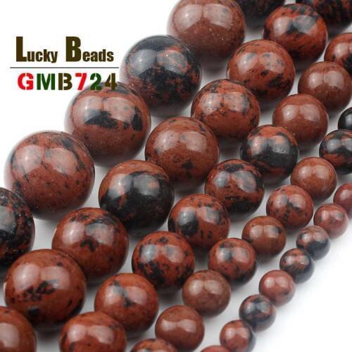 Round Natural Mahogany Obsidian Stone Beads Smooth Loose Beads For DIY Making Bracelet Necklace 15'' Pick Size 4/6/8/10/12mm