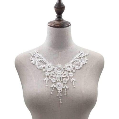 2 Pieces 20*24cm White Fabric Venise Lace Collar Flower Motif Patch Sewing Dangle Lace Trim Free Shipping