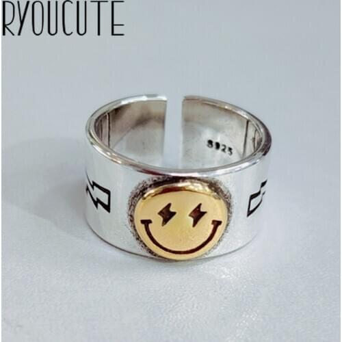 Personality Punk Retro Vintage Smile Face Rings for Women Men Statement Party Boho Jewelry Gifts bague femme