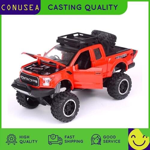 1:32 Ford Raptor F150 Alloy Diecast Car Model Toy Pickup Vehicle for Children Pull Back Electronic Toys with Lights and Music