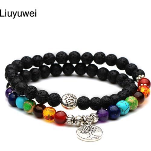 Liuyuwei Trendy Boho Multilayer Charm Bracelets&Bangles for Women Tree of Life Pendant Lava Beads Strand Bracelets