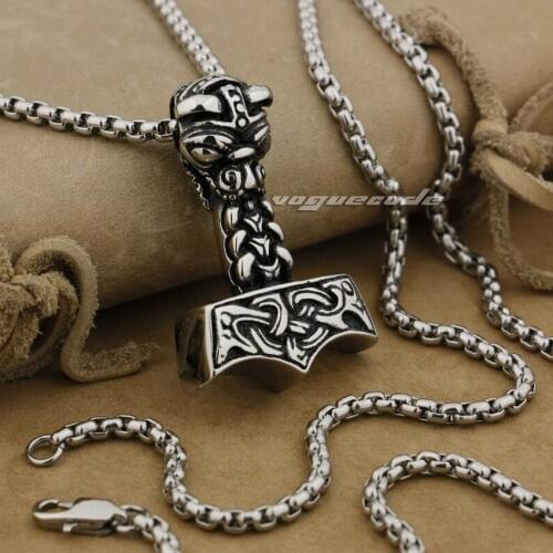 316L Stainless Steel Thors Hammer Pendant Mens Viking Norse Warrior AJ06 Steel Necklace 24inch